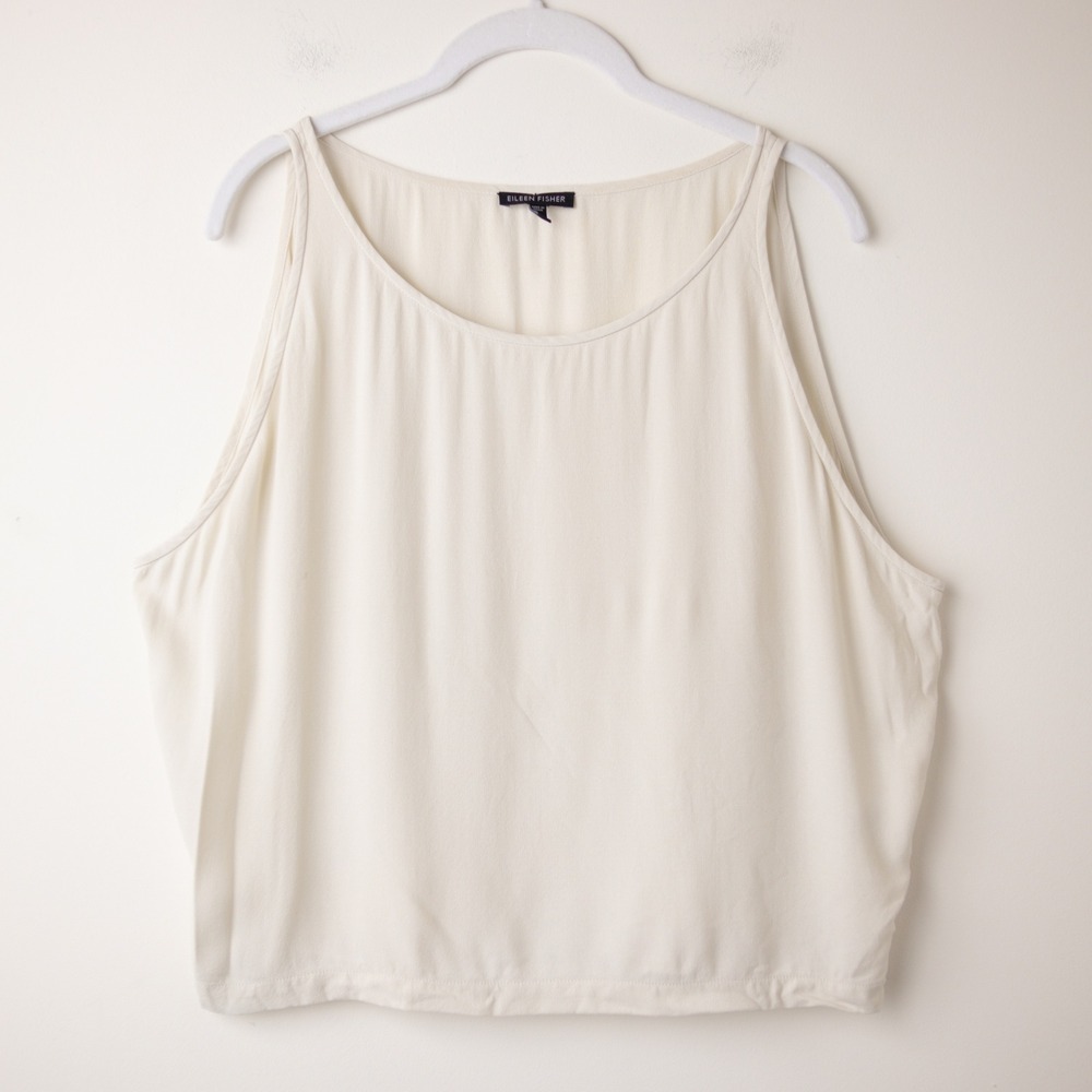 Eileen Fisher Silk Tank Top Women Size S Ivory Sleeveless Scoop Neck Minimalist